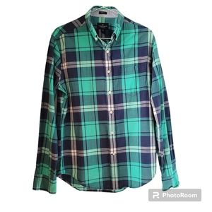 American Eagle Prep Fit Mens Button-down shirt in Green Plaid size small